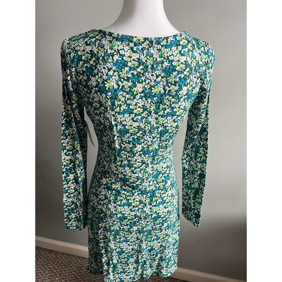 BP Green Floral Knit Dress Long Sleeve V neck Sheath Size M Earth Friendly NEW - Picture 8 of 12